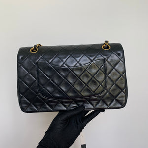 Vintage Lambskin Double Flap M/L with GHW In black