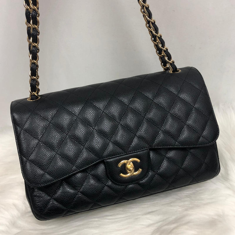 Classic Double Flap Jumbo Bag in Black Caviar with GHW
