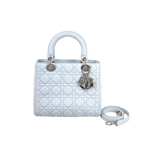 Medium Lady Dior Grained Leather Light Blue GHW