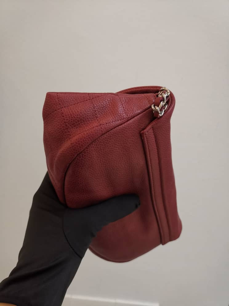 Crossbody Half Moon Flap Dark Red Caviar Leather with SHW