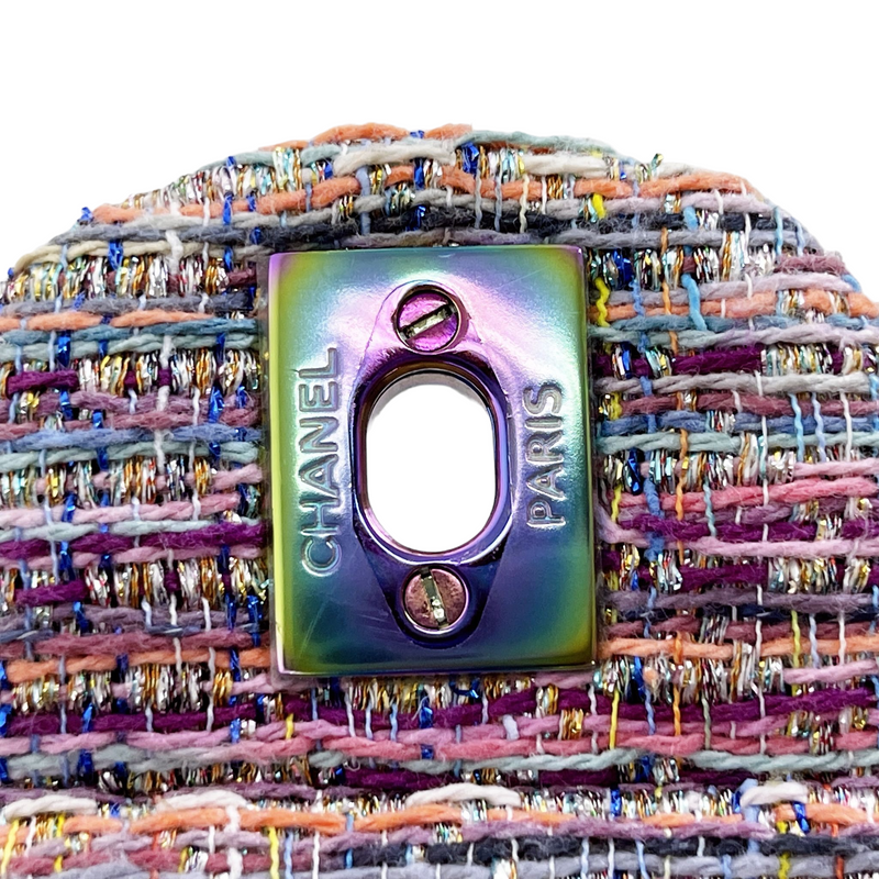 Chanel Mini Rectangular Rainbow Houndstooth Wool Tweed Flap Gold
