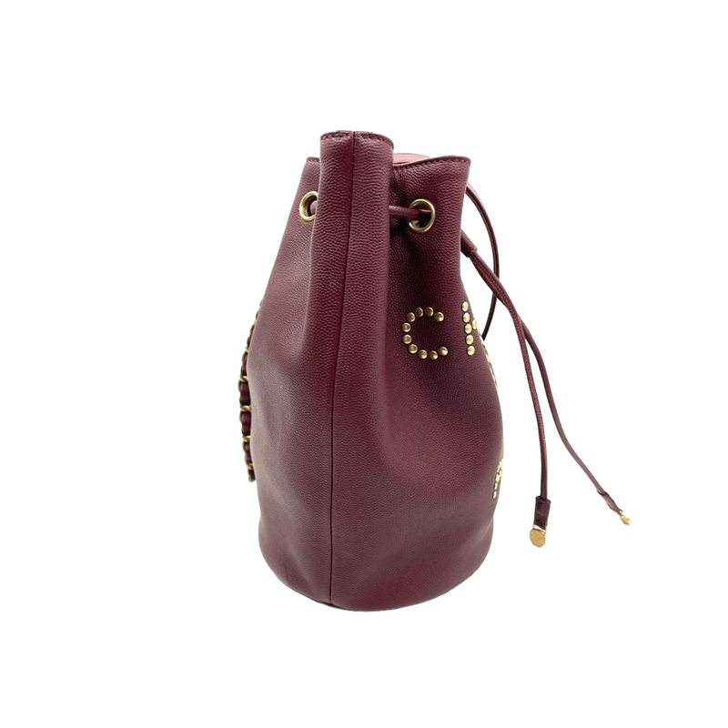 Medium Deauville Drawstring Bucket Caviar Burgundy GHW