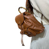 Bamboo Drawstring Leather Backpack Brown
