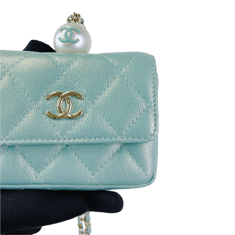 Chanel card holder, dark blue caviar leather GHW - 9brandname