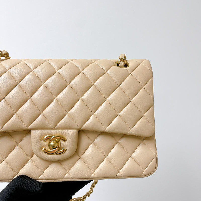 Double Flap Medium Lambskin Beige GHW
