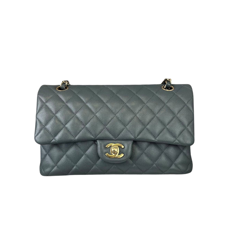 Chanel Classic Small S/M Flap Grey Caviar Light Gold Hardware