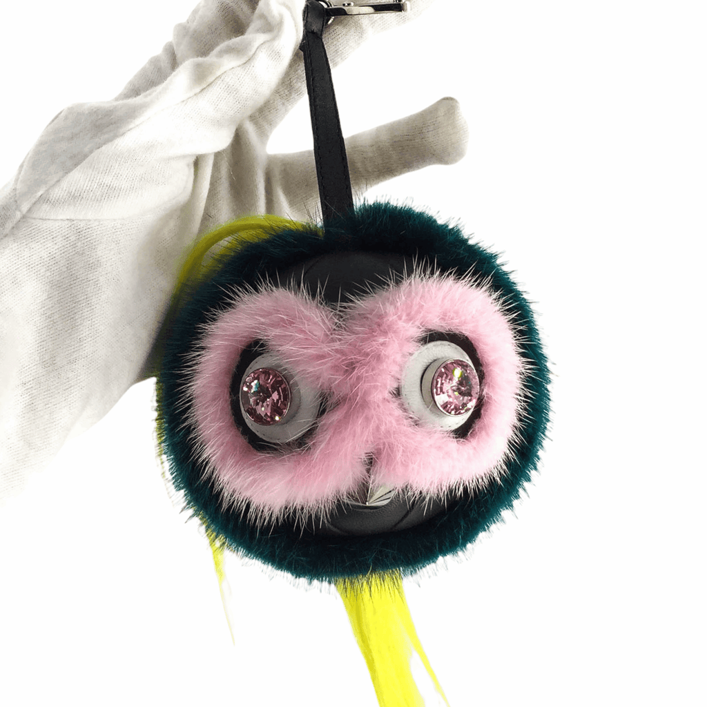 Mink Goat Fur Jungle Monster Bug Charm Black Leather Green Pink Yellow