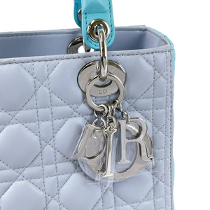 Bi-colour Lady Dior Lambskin Medium Blue SHW