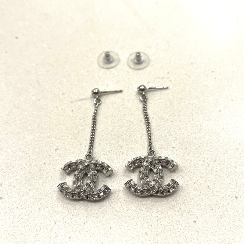 CC Chain Drop Earrings Crystal Silver