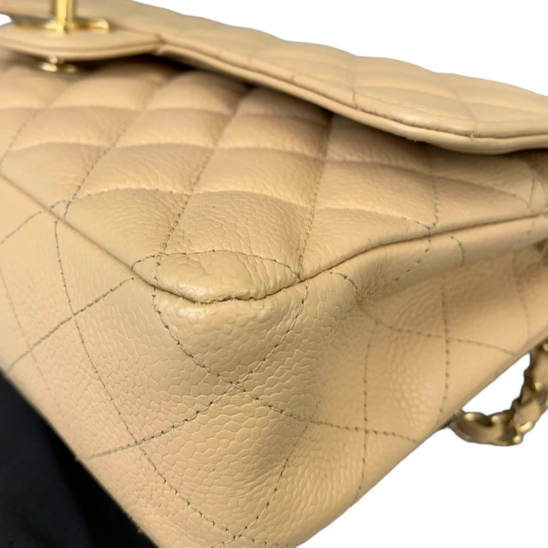 Classic Double Flap Caviar Medium Beige GHW