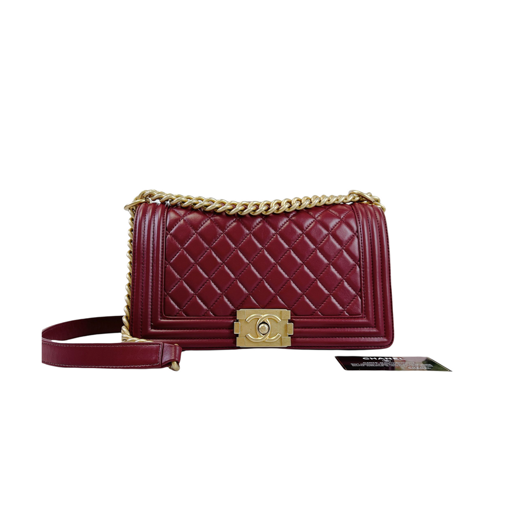 Quilted Old Medium Boy Calfskin Dark Red GHW