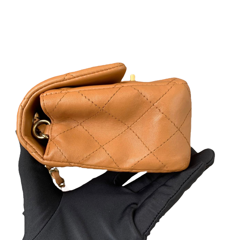 Mini Rectangle Classic Flap Lambskin Caramel GHW