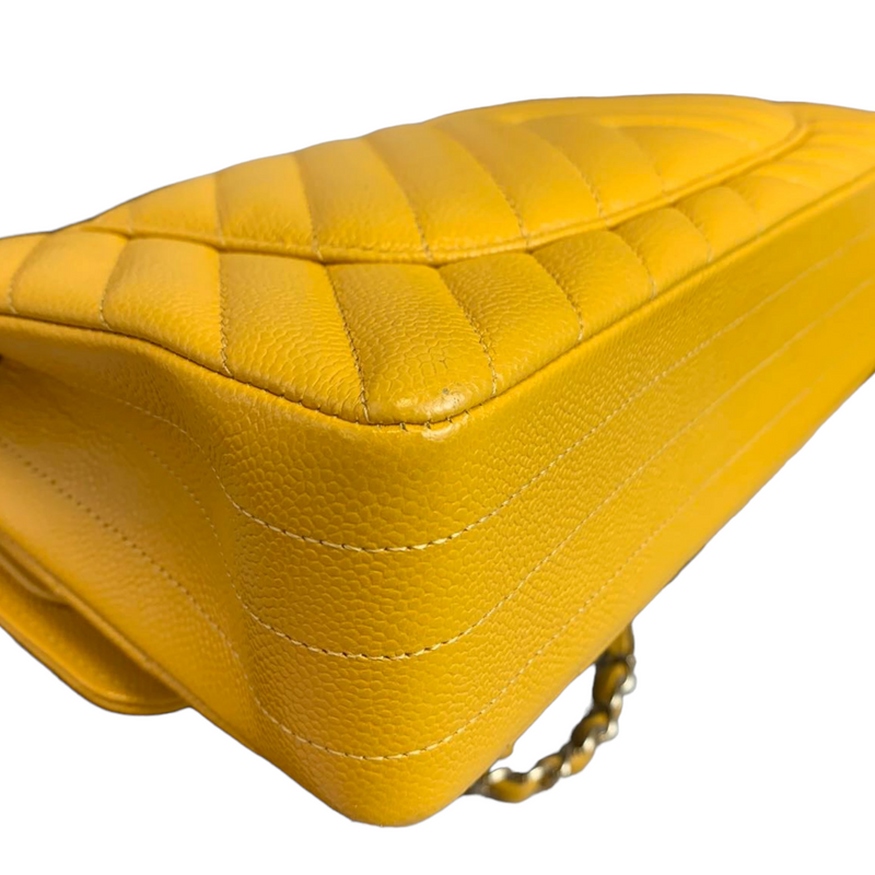 Small Classic Chevron Flap Caviar Yellow SHW