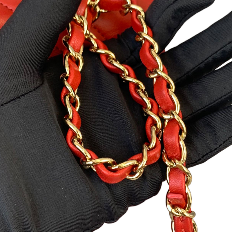 Small Trendy CC Chevron Lambskin Red GHW