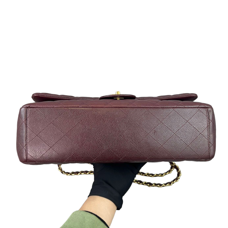 Double Flap Maxi Caviar Burgundy GHW