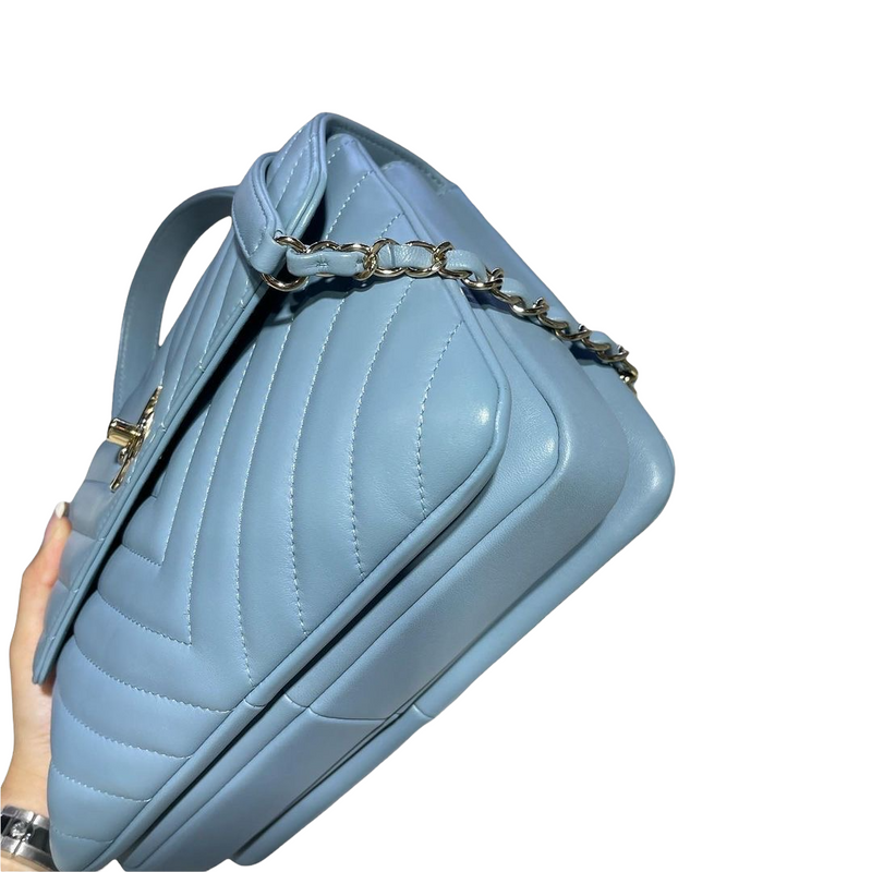 Small Trendy CC Flap Lambskin Chevron Quilted Light Blue SHW