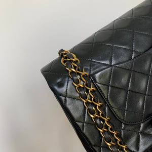 Vintage Lambskin Double Flap M/L with GHW In black