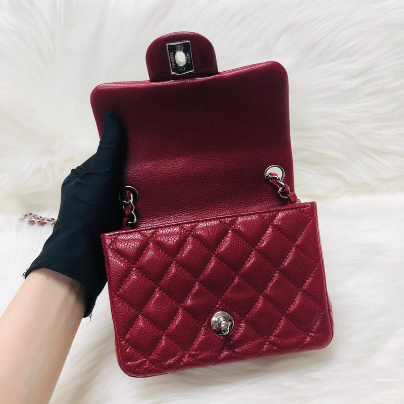 Square Mini Flap Caviar Red SHW