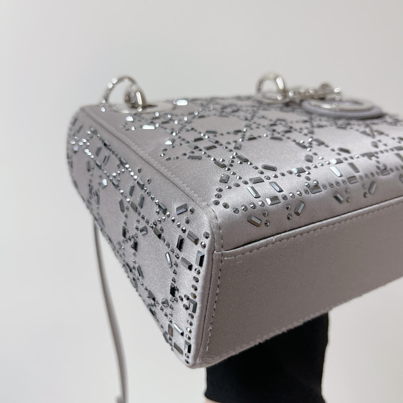 Embellished Cannage Satin Mini Lady Dior Grey