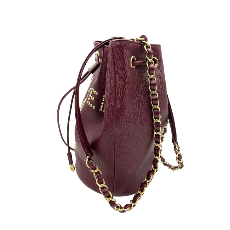 Medium Deauville Drawstring Bucket Caviar Burgundy GHW