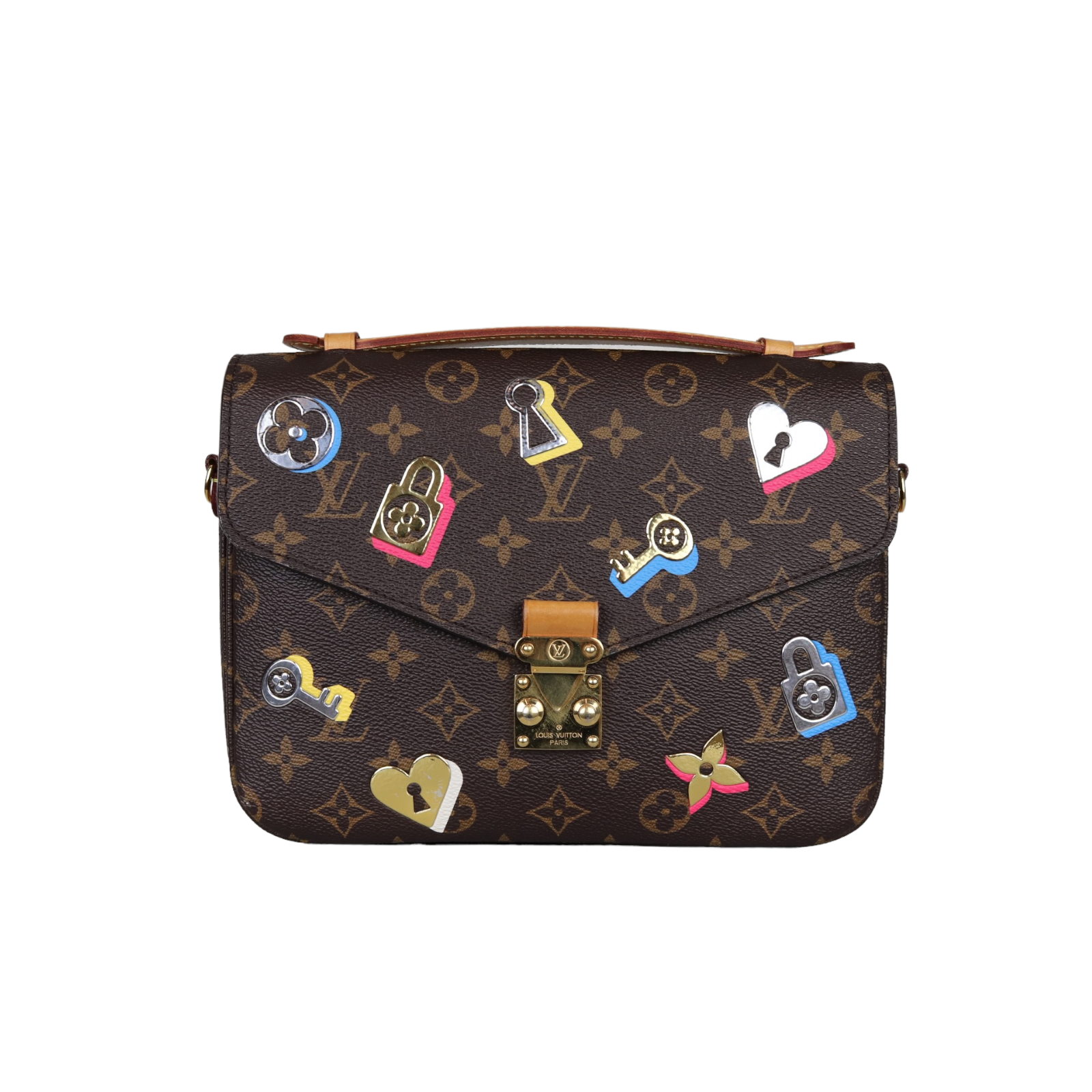 Louis Vuitton Pochette Methis MM Monogram Love Lock Gold Handbag Shoulder  Bag