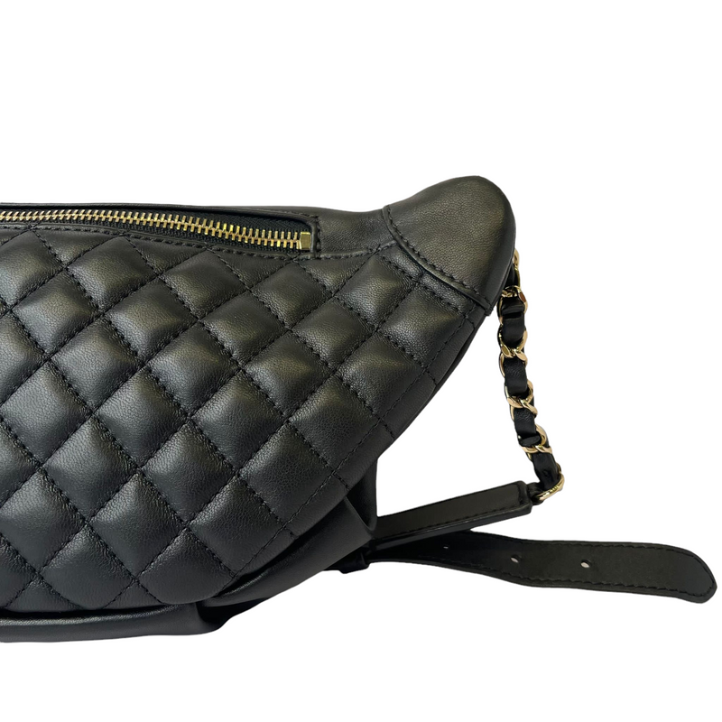 CHANEL Lambskin Quilted Studded Waist Bag Fanny Pack Black 1301258