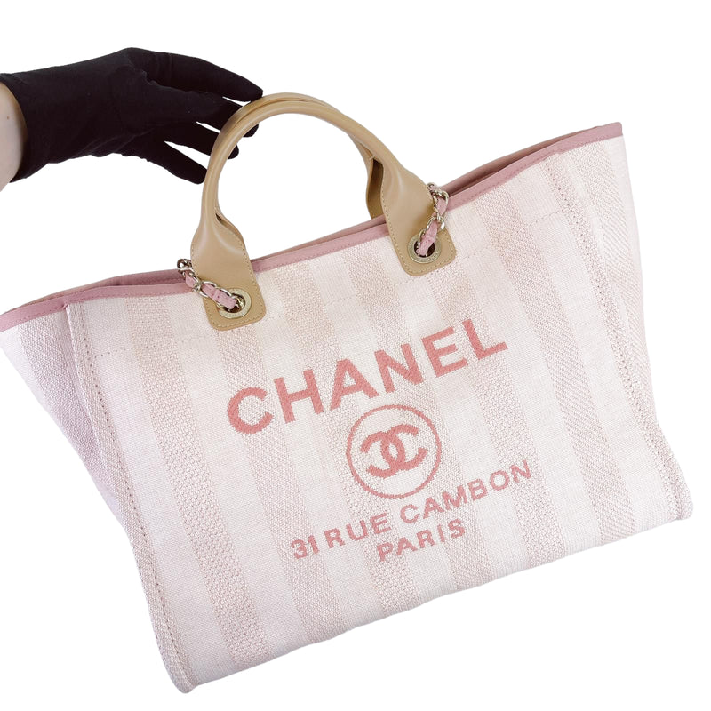 Chanel Beige Mixed Fibers Large Deauville Tote Silver Hardware