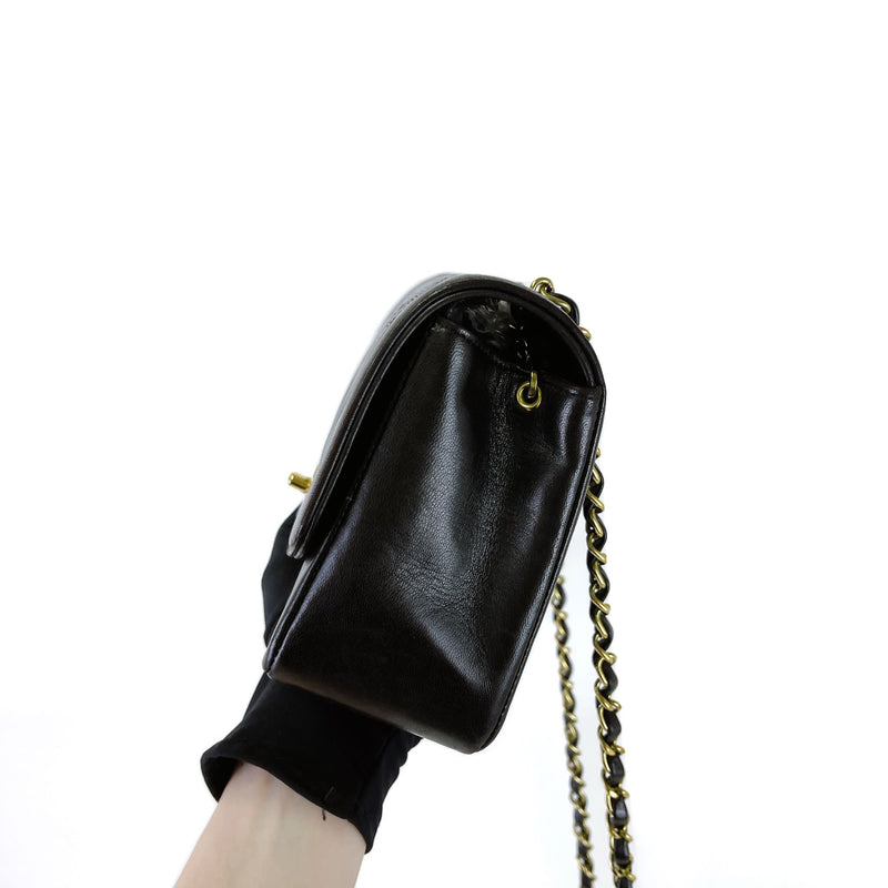 Small Classic Diana flap Black Lambskin GHW