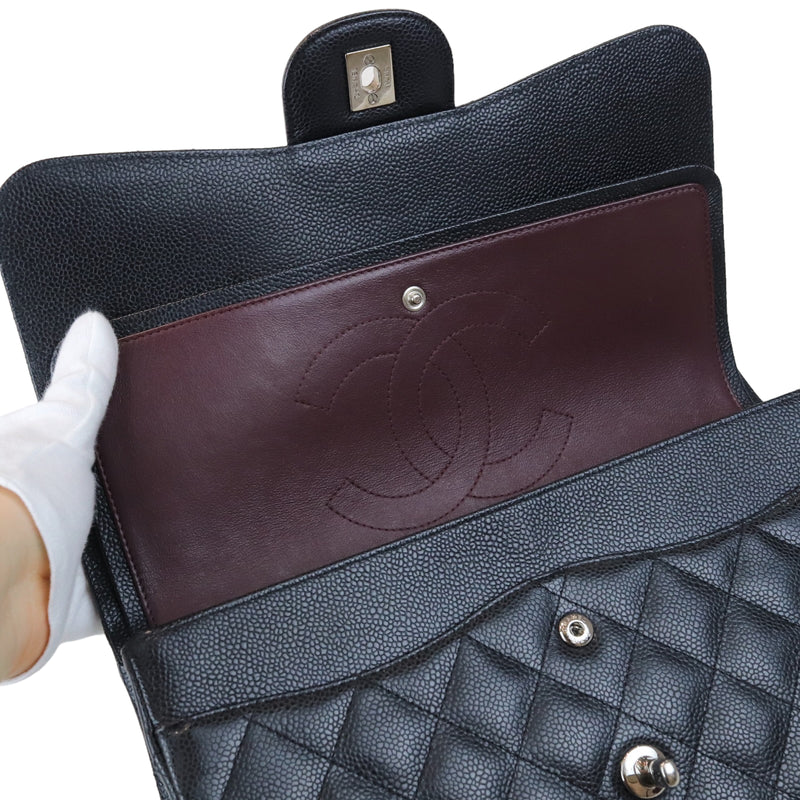 Classic Double Flap Jumbo Black Caviar SHW