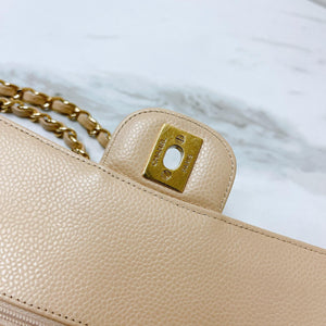 Double Flap Medium Caviar Beige GHW