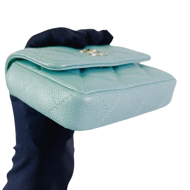 Caviar Quilted Pearl Card Holder Caviar Blue GHW