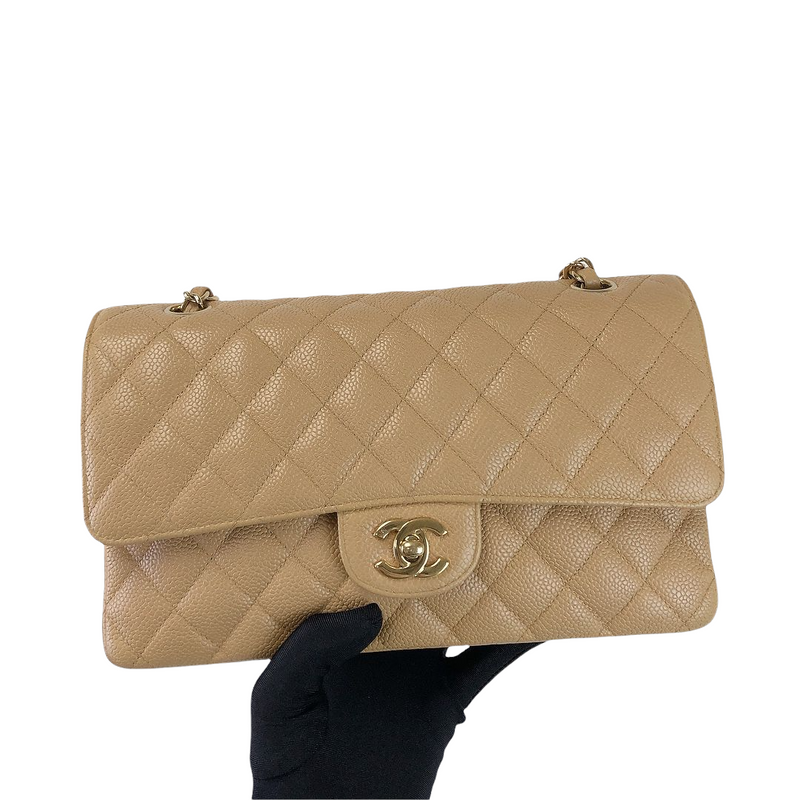 Chanel Beige Caviar Leather Classic Jumbo Double Flap GHW