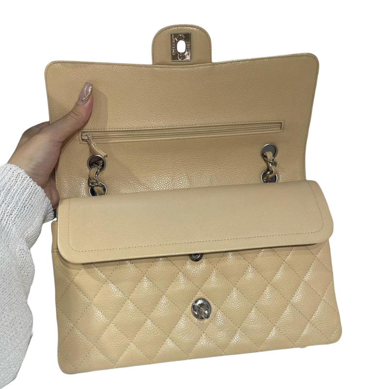 Classic Double Flap Caviar Medium Beige SHW