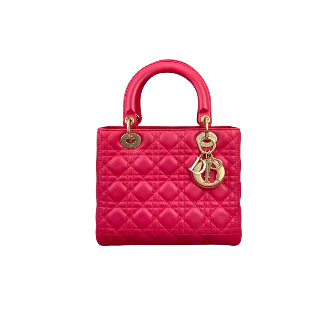 Medium Lady Dior Cannage Lambskin Bright Pink GHW