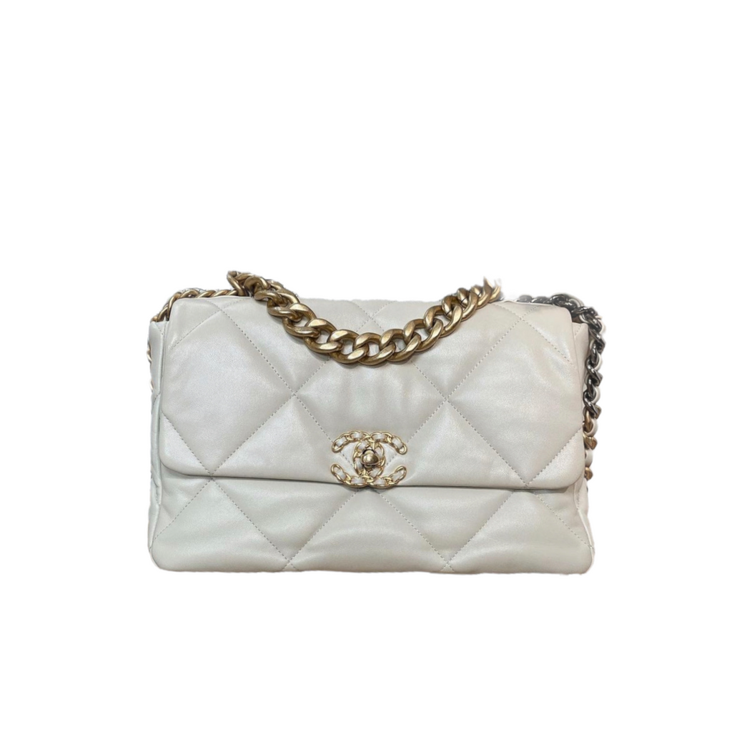 Chanel 19 Large Lambskin Light Beige GHW