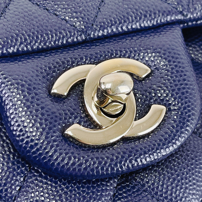 Chanel Small Classic Double Flap Dark Blue Caviar Light Gold Hardware