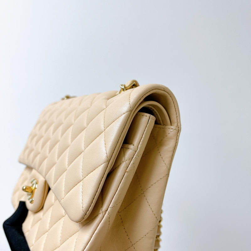 Double Flap Medium Lambskin Beige GHW