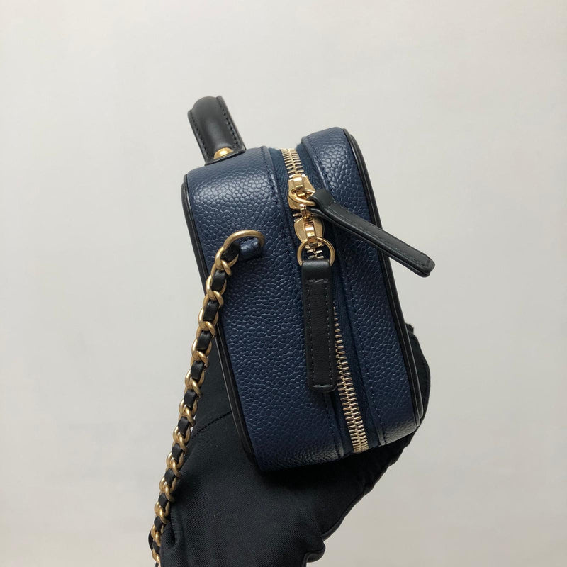 Small Caviar Quilted Filigree Vanity Case Blue/Black