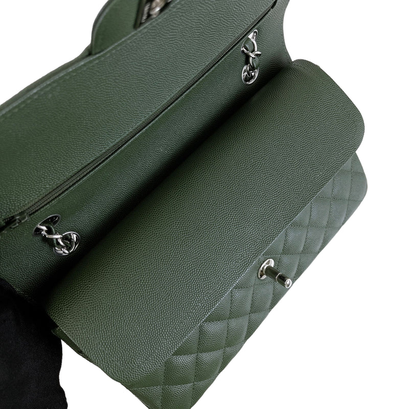 Medium Classic Double Flap Caviar Green SHW