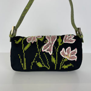 Embroidered Flowers and Lizard Trim Baguette