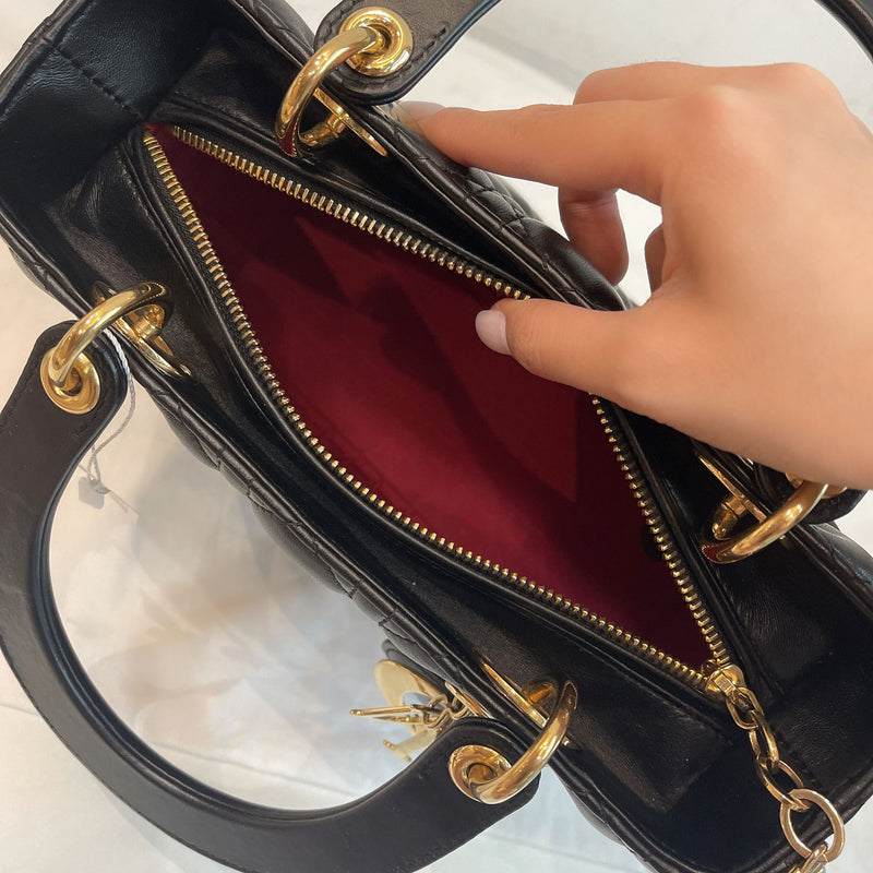 Lady Dior Lambskin Medium Black GHW