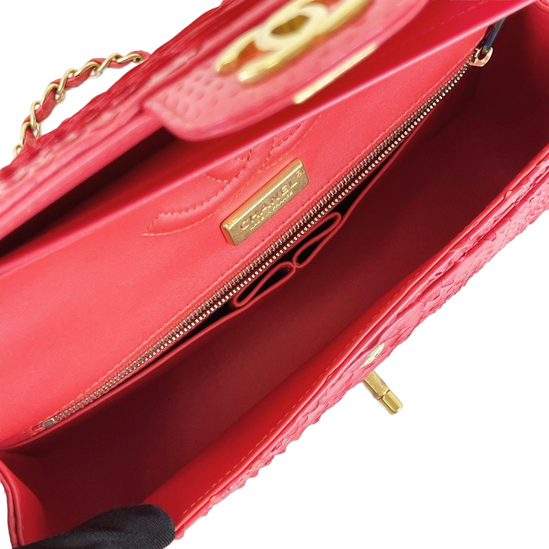 Classic Flap Medium Bag Python Red GHW
