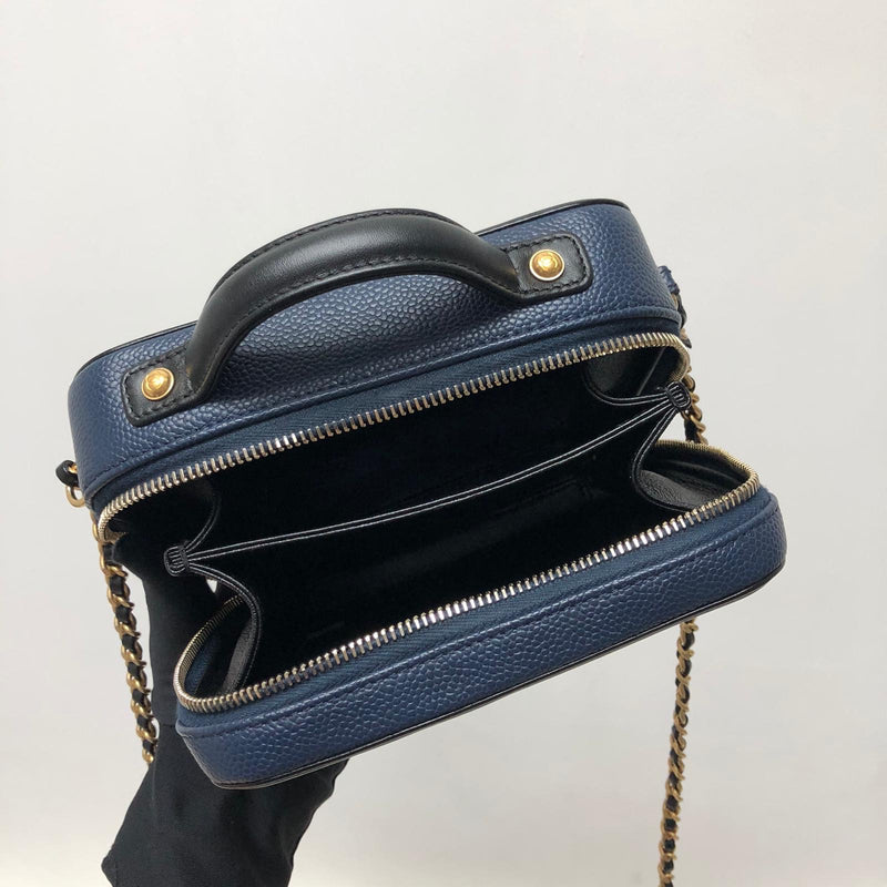 Small Caviar Quilted Filigree Vanity Case Blue/Black