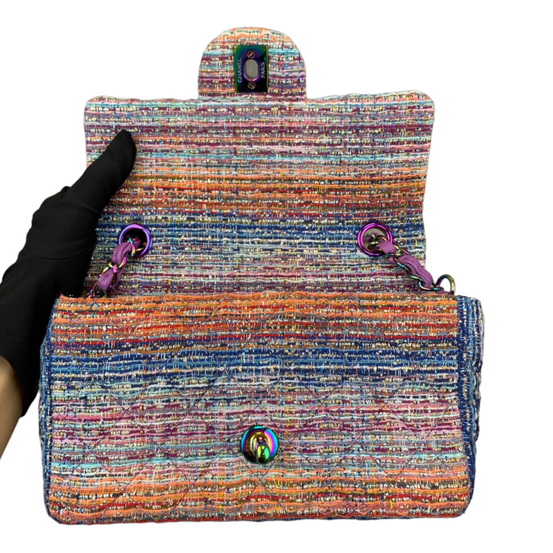 Mini Rectangle Flap Tweed Purple Rainbow Hardware