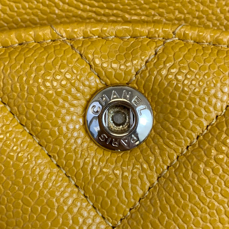 Small Classic Chevron Flap Caviar Yellow SHW