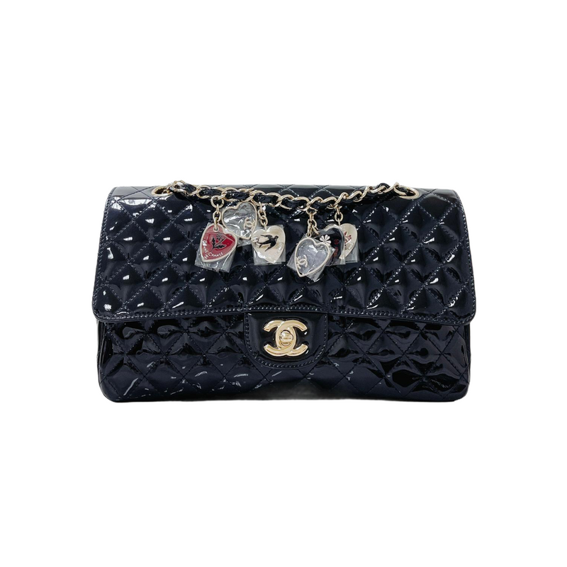 Quilted Medium Cruise Charm Single Flap Patent Black