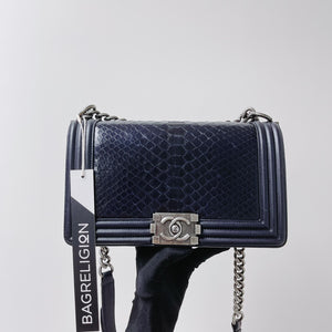 Python-Leather Old Medium Boy Navy Blue