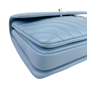 Small Trendy CC Chevron Lambskin Blue GHW