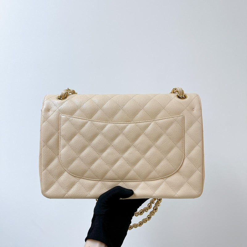 Double Flap Jumbo Caviar Beige GHW