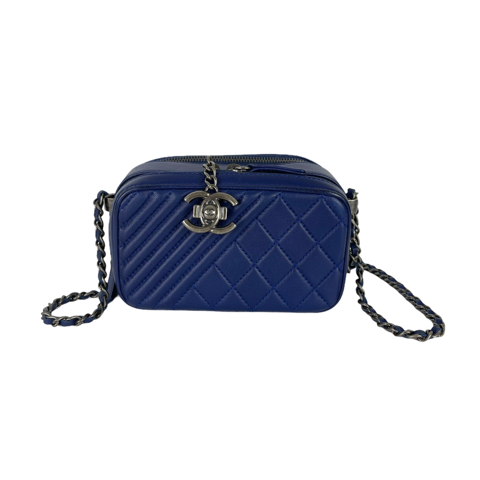Camera leather crossbody bag Chanel Blue in Leather - 35978998
